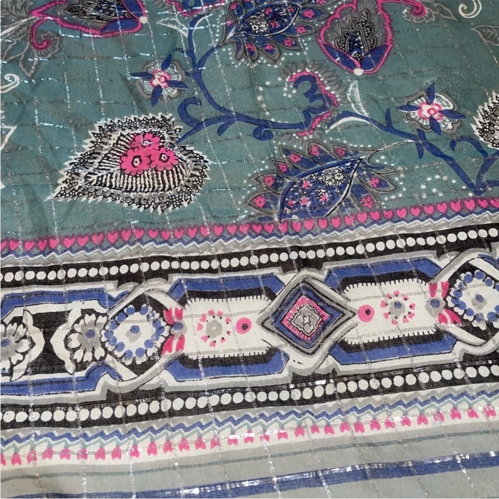 Chaudry Light Blue Patterned Floral Scarf with Silver Strands - Picture 3 of 4
